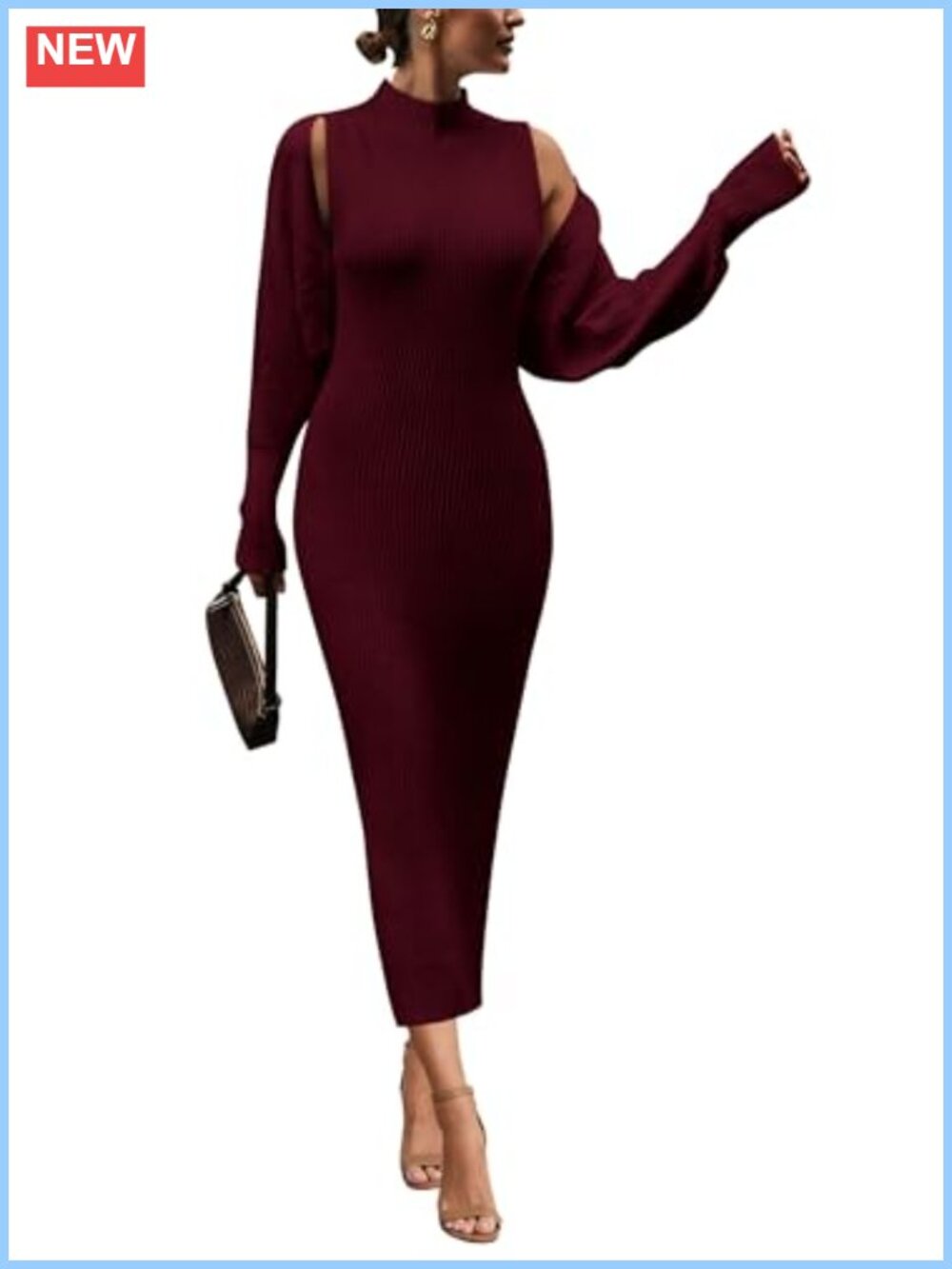 Women's 2 Piece Ribbed Knit Sweater Dress Set Cropped Cardigan Fall Outfit